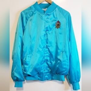 Vintage West Ark Made in USA Blue Satin Embroidered Bomber Jacket